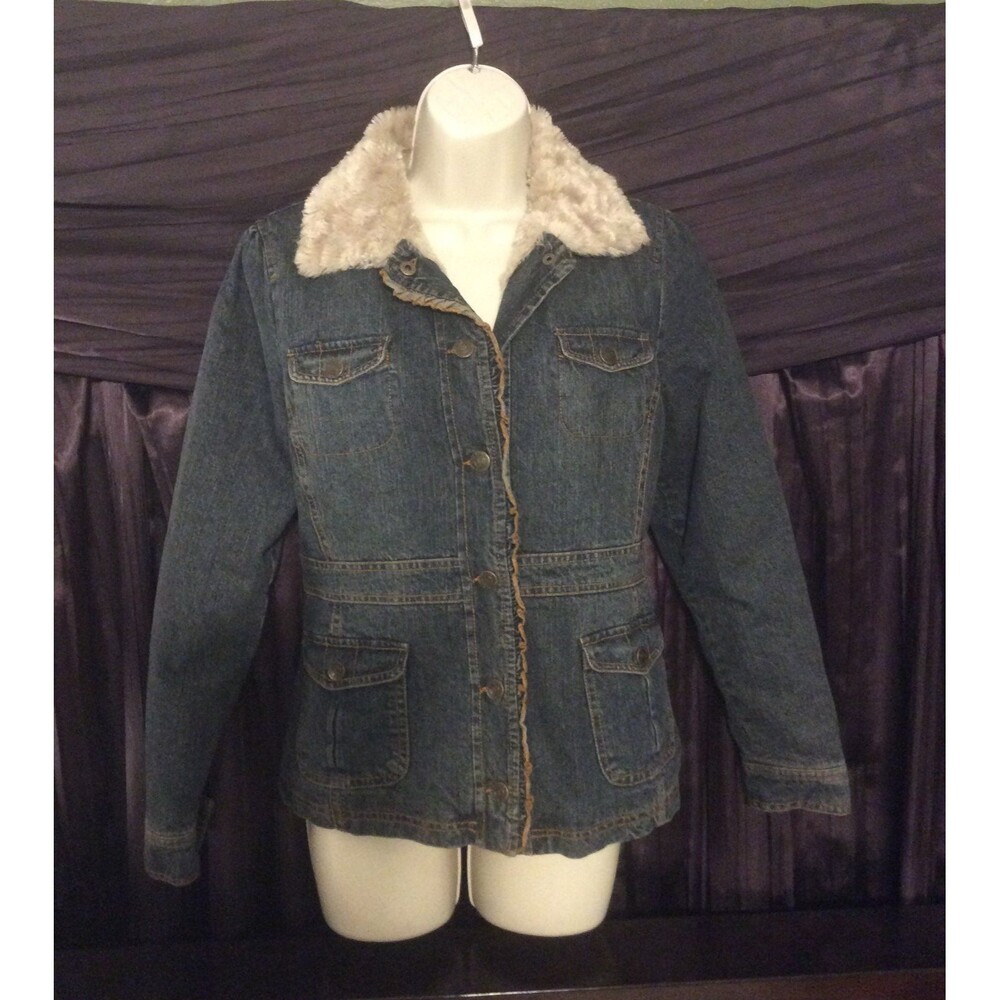 Faux Fur Lined Winter Denim Jean jacket sz Girls 16